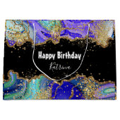 Trendy Blue Gold Agate Marbled Große Geschenktüte (Vorderseite)