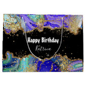 Trendy Blue Gold Agate Marbled Große Geschenktüte (Rückseite)