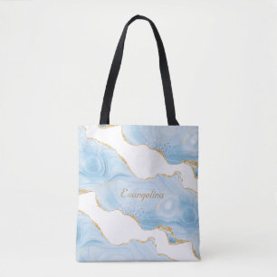 Trendy Blue Gold Agate Personalisiert Tasche