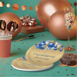 Trendy Blue Gold Balloons Abschluss Pappteller