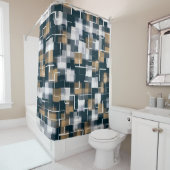 Trendy Blue Gold Brown Schwarz-weiß Kariert Duschvorhang (Beispiel)