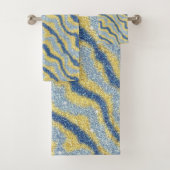 Trendy Blue Gold Glitzer Wavy Ripple Muster Badhandtuch Set (Insitu)
