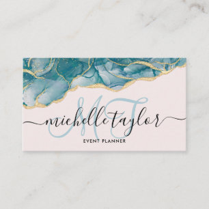 Trendy Blue Gold Monogram Makeup Artist Hair Salon Visitenkarte