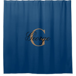 Trendy Blue Gold Stilvolle Monogram Modern Duschvorhang