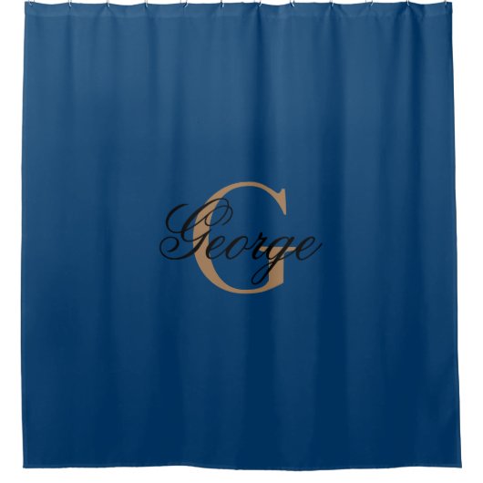 Trendy Blue Gold Stilvolle Monogram Modern Duschvorhang (Vorderseite)