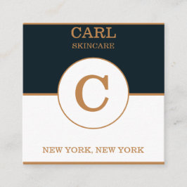 Trendy Blue Goldish Beauty Salon Monogram Quadratische Visitenkarte