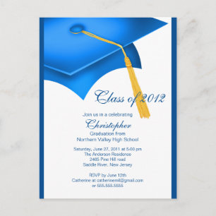 Trendy Blue Grad Cap Graduation Party Einladung