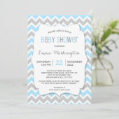 Trendy Blue Gray BOY Baby Dusche Einladung (Stehend Vorderseite)