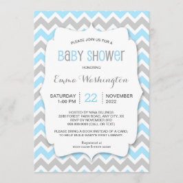Trendy Blue Gray BOY Baby Dusche Einladung