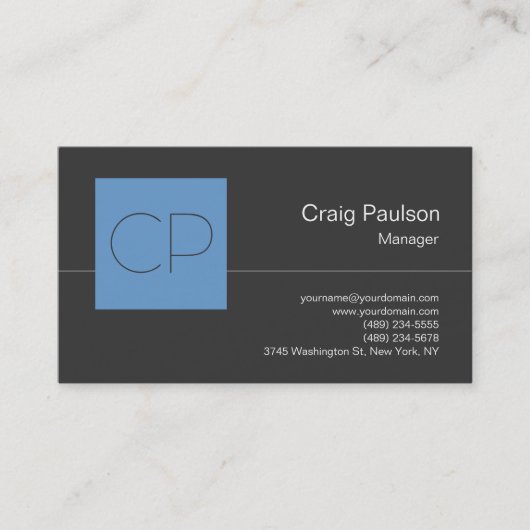 Trendy Blue Gray Chic Monogram Business Card Visitenkarte (Vorderseite)