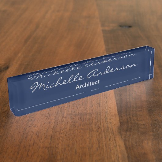 Trendy Blue Gray Script Architect Namplate Namensplakette (Seite)
