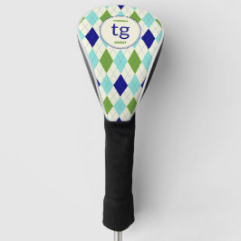 Trendy Blue & Green Argyle Pattern Modern Monogram Golf Headcover