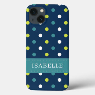 Trendy Blue Green Polka Dot Ihren Namen hinzufügen Case-Mate iPhone Hülle