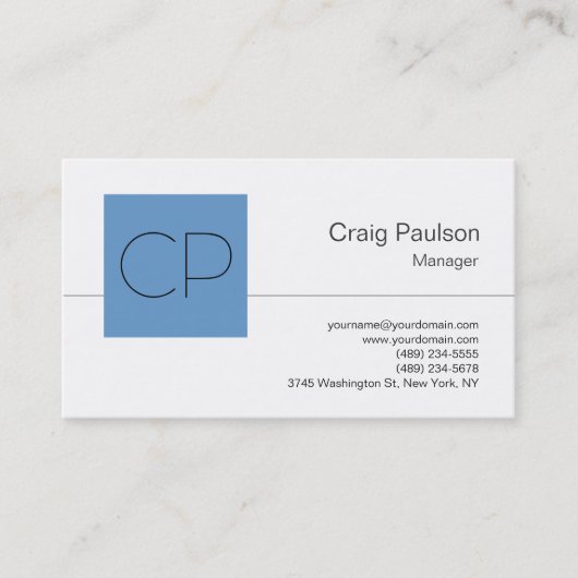 Trendy Blue Grey White Monogram Business Card Visitenkarte (Vorderseite)