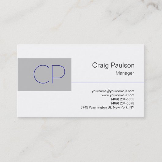 Trendy Blue Grey White Monogram Business Card Visitenkarte (Vorderseite)