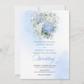 Trendy Blue Hydrangea Gold Flowers Wedding Invite Einladung (Vorderseite)