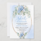 Trendy Blue Hydrangea Gold Sweet Sixteen Party Einladung (Vorderseite)