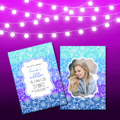 Trendy Blue Mint Stripes Blumenmuster Foto Geburts Einladung