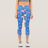 Trendy Blue Nucleus Pattern Yoga Capri Leggings (Vorderseite)