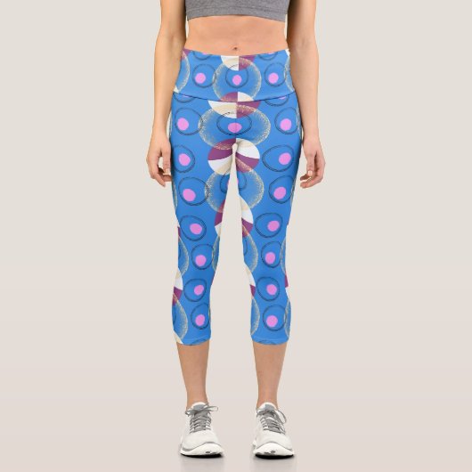 Trendy Blue Nucleus Pattern Yoga Capri Leggings (Vorderseite)