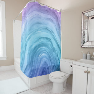 Trendy Blue Ombre Agate II Wasserfarbmuster Duschvorhang