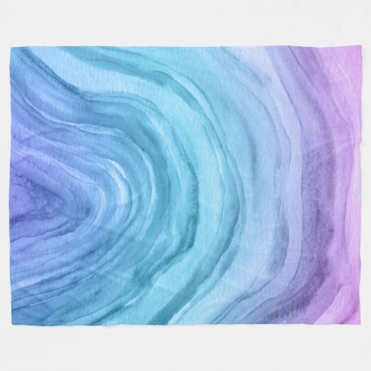 Trendy Blue Ombre Agate II Wasserfarbmuster Fleecedecke (Vorderseite (Horizontal))