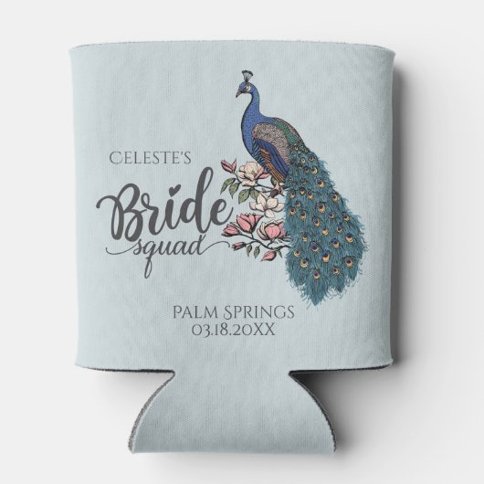 Trendy Blue Peacock Bride Squad Dosenkühler (Rückseite)