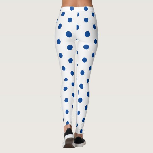 Trendy Blue Polka dot Pattern on White Retro  Leggings (Rückseite)