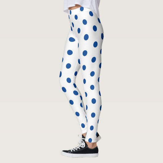 Trendy Blue Polka dot Pattern on White Retro Leggings (Links)
