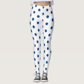 Trendy Blue Polka dot Pattern on White Retro  Leggings (Vorderseite)