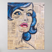 Trendy Blue Pop Kunst, Dichtung und Musik Poster (Vorne)