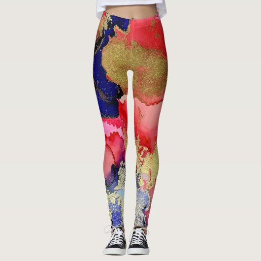 Trendy Blue Red Gold Liquid Art Leggings (Vorderseite)