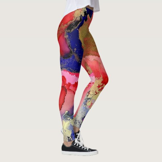Trendy Blue Red Gold Liquid Art Leggings (Rechts)