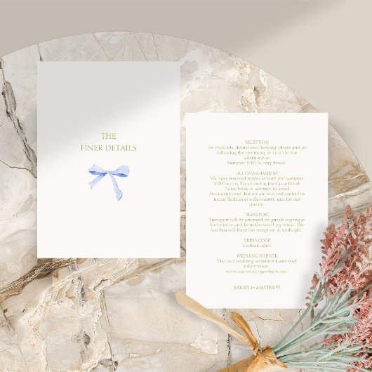 Trendy Blue Ribbon Wedding Details Enclosure Card Dankeskarte