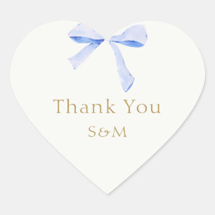 Trendy Blue Ribbon Wedding Thank You Herz-Aufkleber