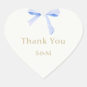 Trendy Blue Ribbon Wedding Thank You Herz-Aufkleber