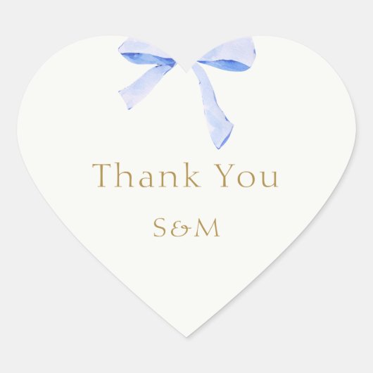 Trendy Blue Ribbon Wedding Thank You Herz-Aufkleber (Vorderseite)