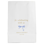 Trendy Blue Ribbon Wedding Thank You Mittlere Geschenktüte (Rückseite)