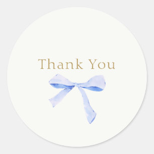 Trendy Blue Ribbon Wedding Thank You Runder Aufkleber