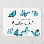 Trendy Blue Schmetterlinge. Junggesellinnenabschie Einladung (Vorne/Hinten)