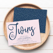 Trendy Blue Script It's Twins Girl Baby Shower Einladung