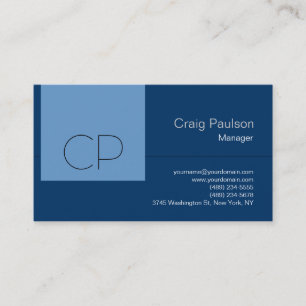 Trendy Blue Shades Modern Monogram Business Card Visitenkarte