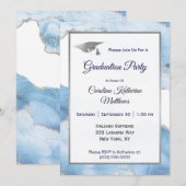 Trendy Blue Silver Agate Abschluss Einladung (Vorne/Hinten)