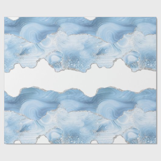 Trendy Blue Silver Agate Geschenkpapier (Flach)