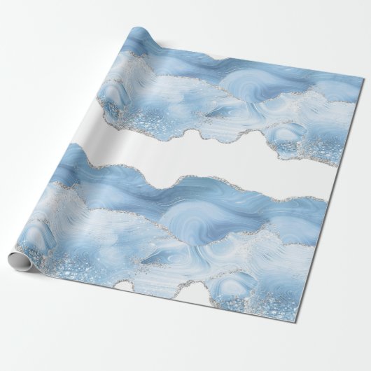 Trendy Blue Silver Agate Geschenkpapier (Ungerollt)