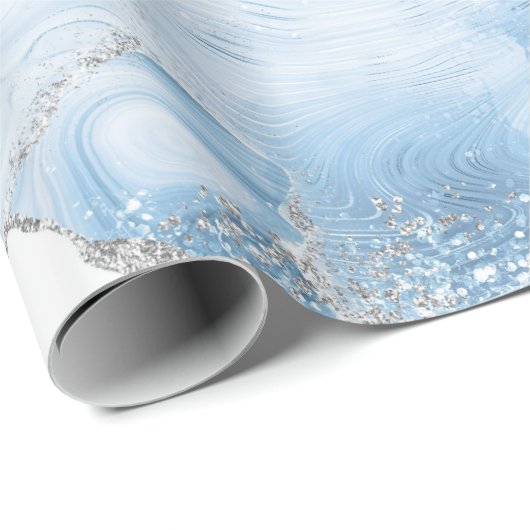 Trendy Blue Silver Agate Geschenkpapier (Rolleneckpunkt)