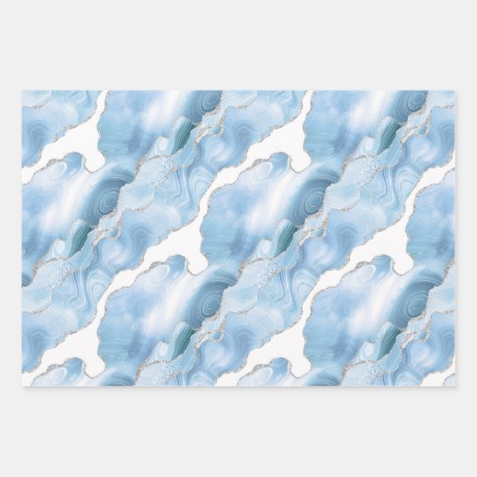 Trendy Blue Silver Agate Geschenkpapier Set (Vorderseite 2)