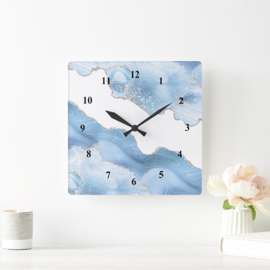 Trendy Blue Silver Agate Quadratische Wanduhr (Zuhause)