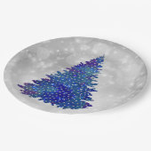 Trendy Blue Silver Glitzer Tree Weihnachten Pappteller (Schrägansicht)