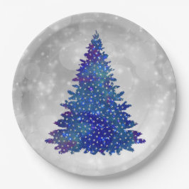 Trendy Blue Silver Glitzer Tree Weihnachten Pappteller